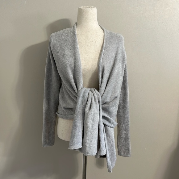 Barefoot Dreams Dove-Grey Open Front Tie Cardigan Size S/M Comfy Warm Minimalist - Picture 1 of 8